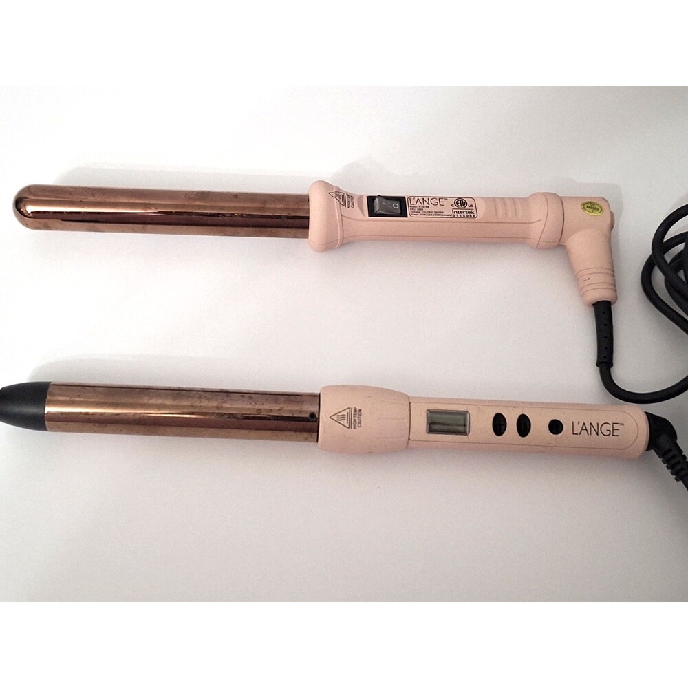 L'ange Titanium Barrel Curling Wand Iron Blush Pink Swivel Cord "Lot of 2" WORKS